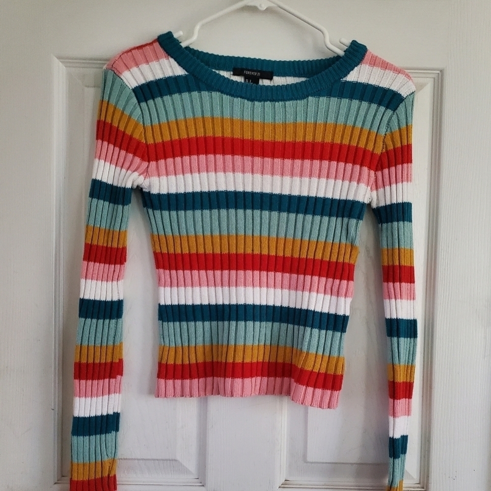 Forever 21 Stripped Retro Style Boho Ribbed Sweater, Size Small